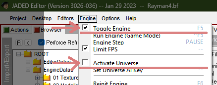 With ''Activate Universe'' deselected and ''Toggle Engine'' enabled, you can play any map opened within the editor.